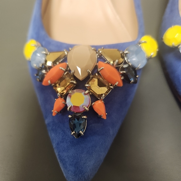 J. Crew COLLECTION Dulci Suede Kitten Heels Jeweled  Blue Italy Sz 5 - Picture 4 of 10